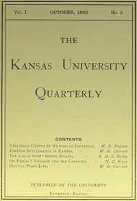 The Kansas University Quarterly, Vol. I, No. 2, October 1892 book cover