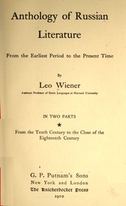 Anthology of Russian literature from the earliest period to the present time, volume 1 (of 2) book cover