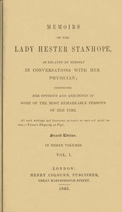 Memoirs of the Lady Hester Stanhope, as related by herself in conversations with her physician, vol. 1 (of 3) book cover