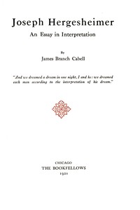 Joseph Hergesheimer, an essay in interpretation book cover