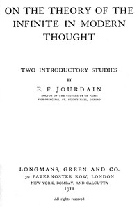 On the theory of the infinite in modern thought book cover