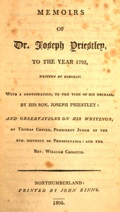 Memoirs of Dr. Joseph Priestley book cover