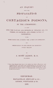 An inquiry into the propagation of contagious poisons, by the atmosphere book cover
