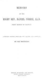 Memoirs of the Right Rev. Daniel Corrie, LL.D., first Bishop of Madras book cover